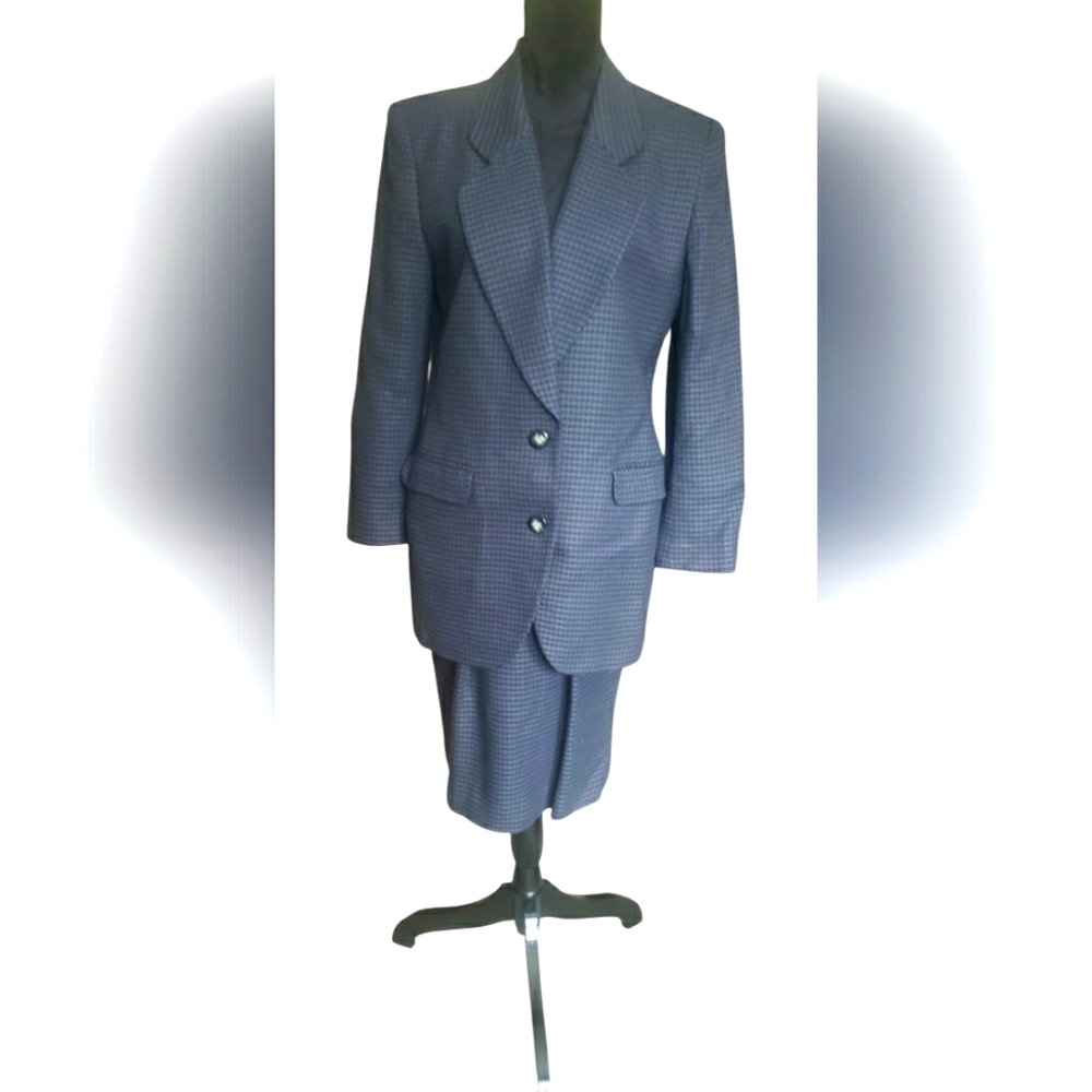 Womens Blue Gray Checkered Suit - vintage